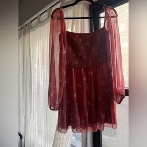 Aritzia Pink Floral Sheer Sleeve Dress